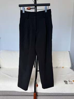 E.LAND Black Pleated High-Waisted Elastic Back Ankle Trousers